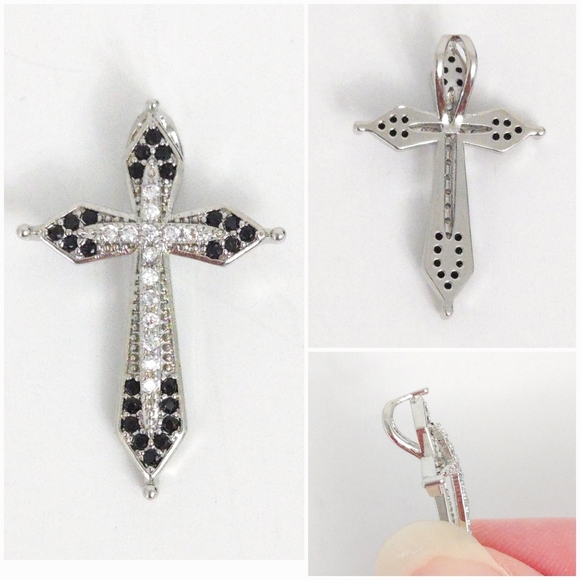 Christian Cross Rhinestone Black Silver Gold Pendants for Necklaces (Set of 3) - Picture 2 of 4